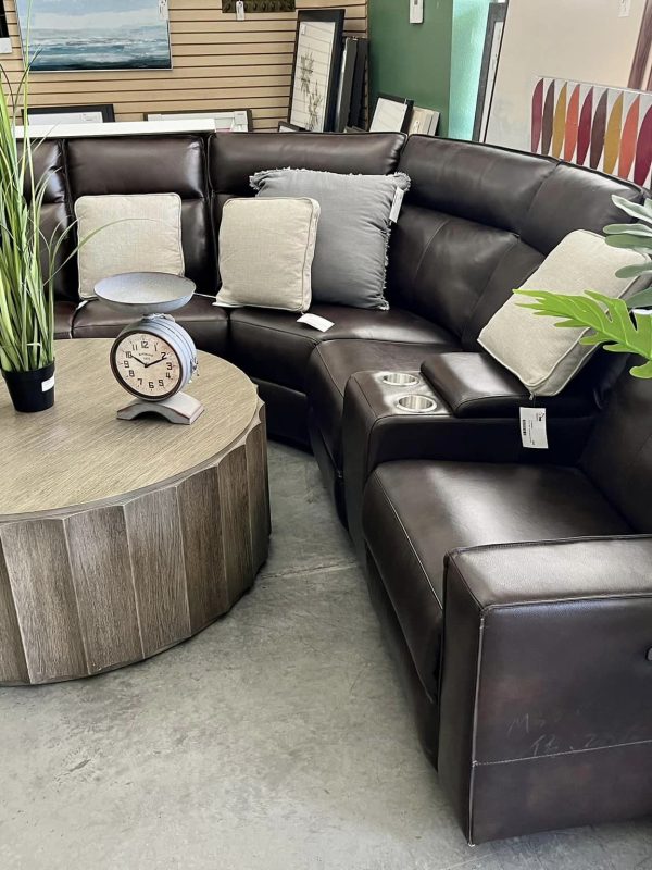 Power Sectional Leather Reclining Couch for Sale at Furniture Consignment Store in Folsom